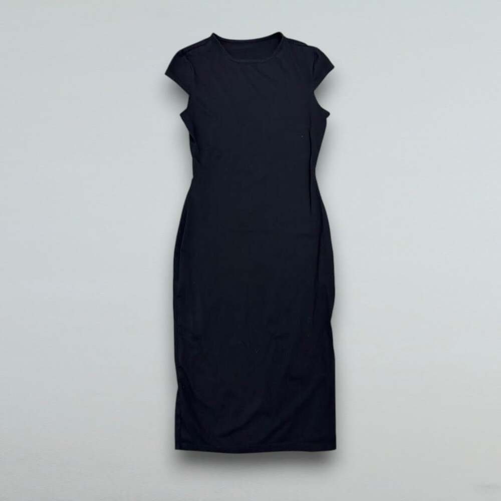 Black Bodycon Midi Dress Cap Sleeve Side Slit Women’s XS US 2